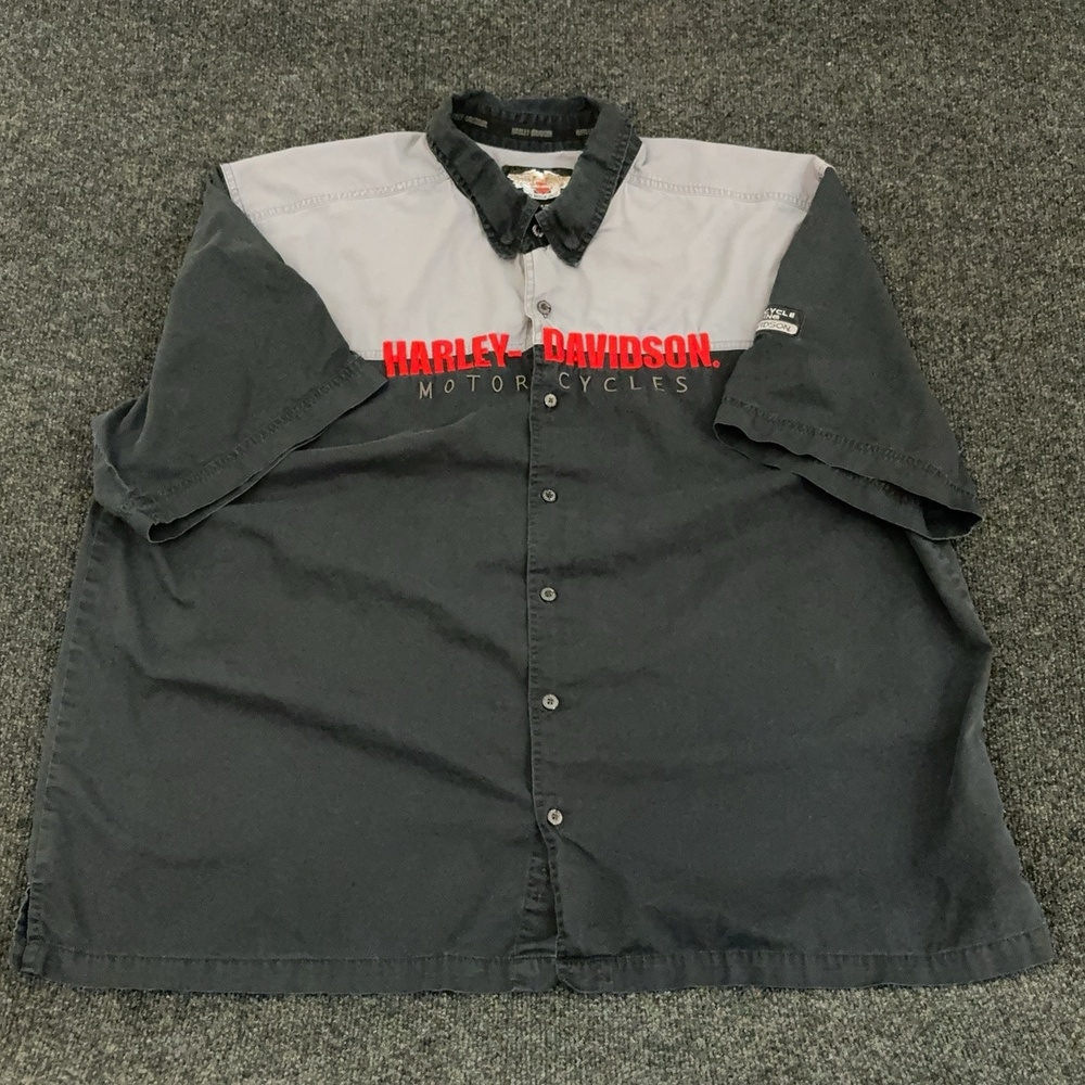 Harley-Davidson Shirt Mens 3XL Gray Short Sleeve Button Up Motorcycle Biker